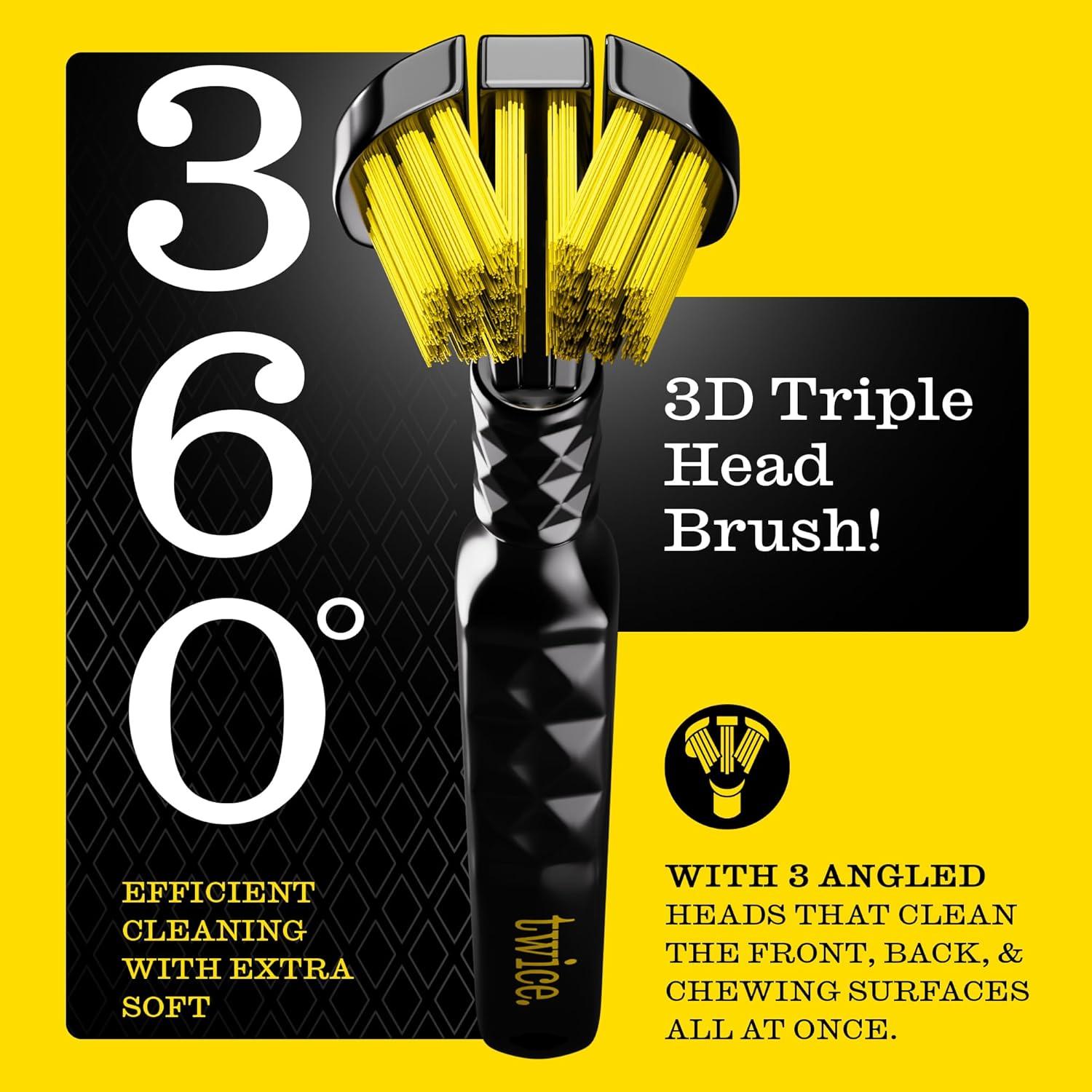image:imageTWICE 3D TripleHead Toothbrush Soft Bristles for Sensitive Gums with Advanced 3Sided Design to Effectively Remove Plaque Also Suitable for Braces Aligners amp Dentures 2 Count1 Count Pack of 8