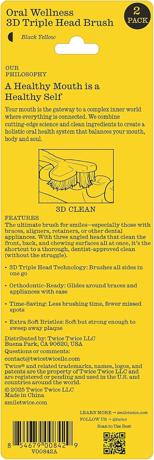 image:imageTWICE 3D TripleHead Toothbrush Soft Bristles for Sensitive Gums with Advanced 3Sided Design to Effectively Remove Plaque Also Suitable for Braces Aligners amp Dentures 2 Count1 Count Pack of 2