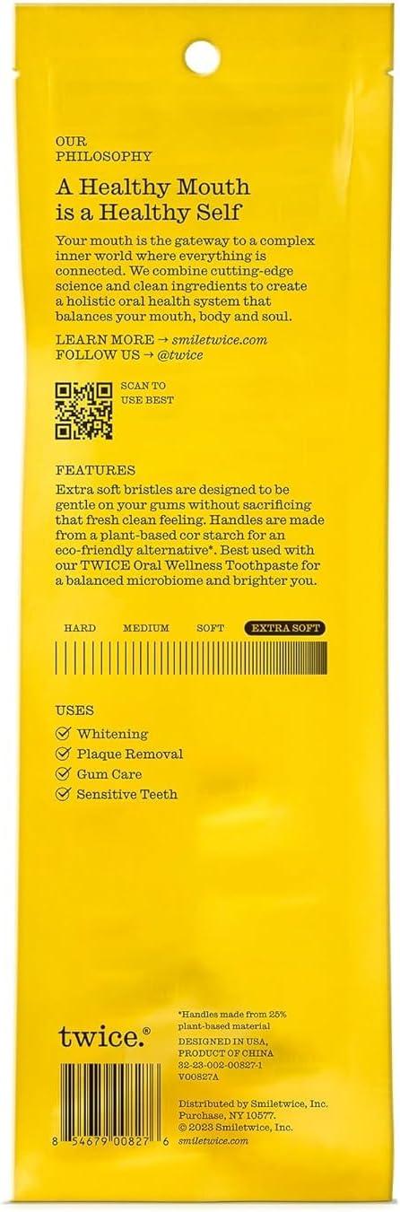 image:imageTWICE Oral Wellness Yellow Toothbrush Extra Soft Bristles EcoFriendly PlantBased Handle Gentle Cleaning for Sensitive Teeth amp Gums 2 Count2 Count Pack of 1