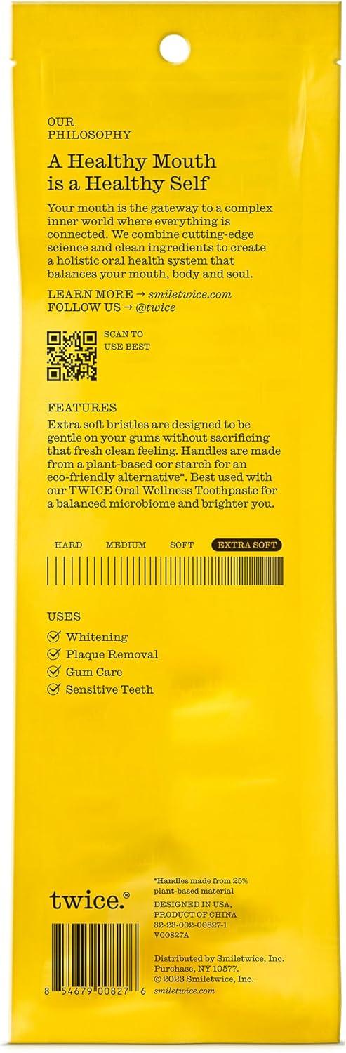 image:imageTWICE Oral Wellness Yellow Toothbrush Extra Soft Bristles EcoFriendly PlantBased Handle Gentle Cleaning for Sensitive Teeth amp Gums 2 Count2 Count Pack of 1