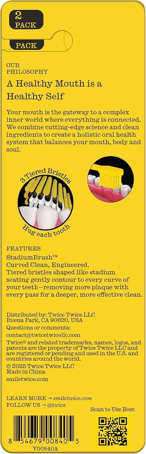 image:imageTWICE Soft Stadium Bristle Toothbrush Innovative 3Tier Soft Bristles That Helps Remove Plaque by Hugging to Teeth amp Gums for a Deep Clean 2 Count2 Count Pack of 4