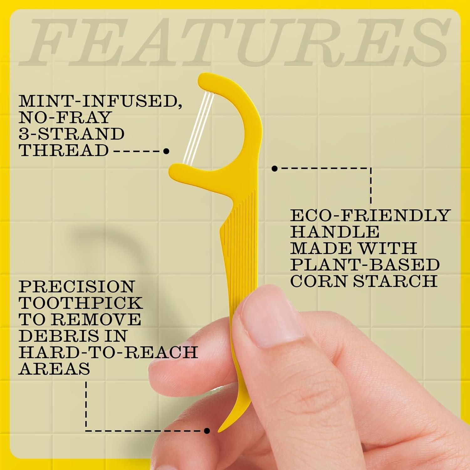 image:imageTwice 3Strand Floss Picks Dual Action Flosser amp Toothpick WaxCoated Floss amp EcoFriendly Cornstarch Handles Vegan Shred Resistant Strong Mint 75 Ct75 Count Pack of 3