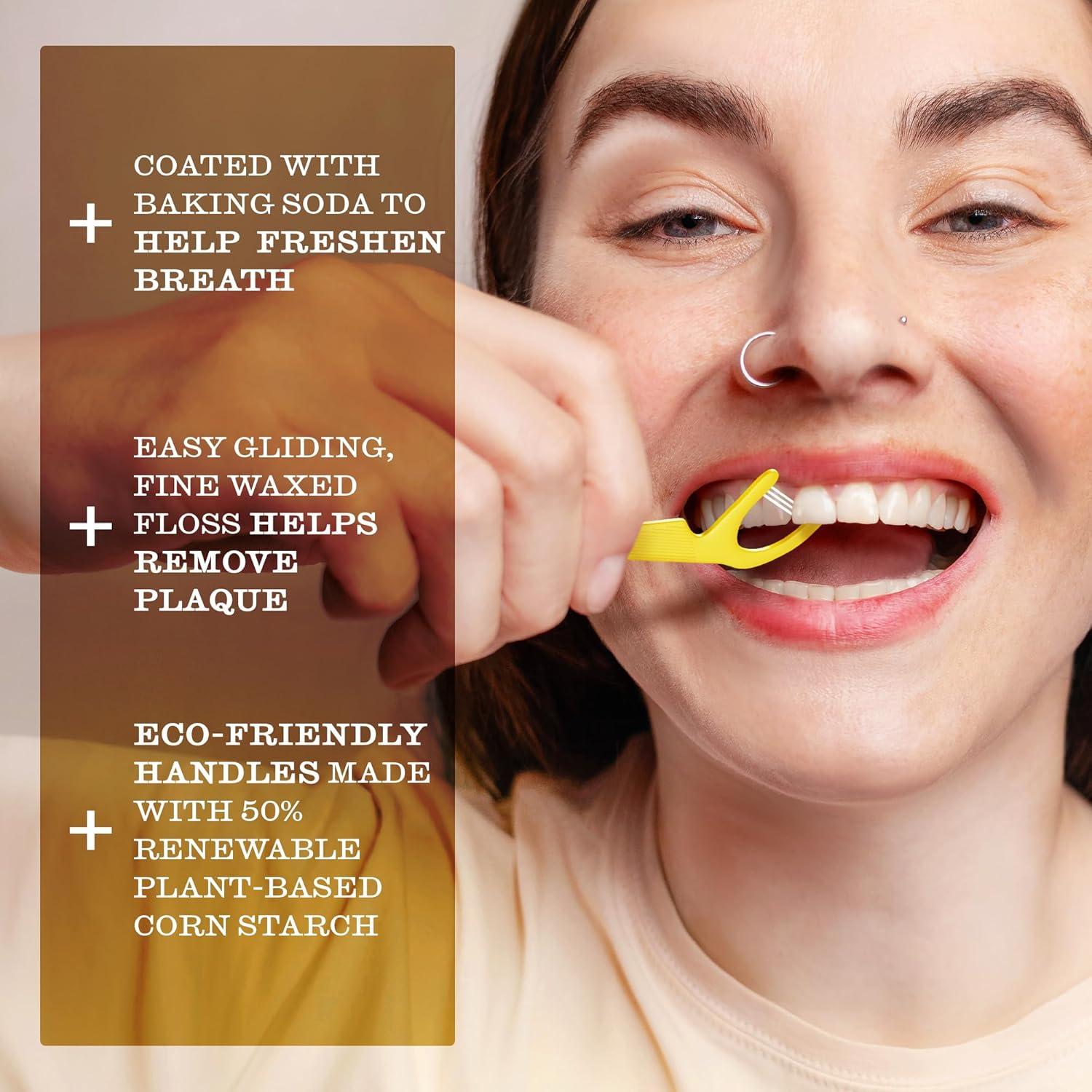 image:imageTwice 3Strand Floss Picks Dual Action Flosser amp Toothpick WaxCoated Floss amp EcoFriendly Cornstarch Handles Vegan Shred Resistant Strong Mint 75 Ct75 Count Pack of 3