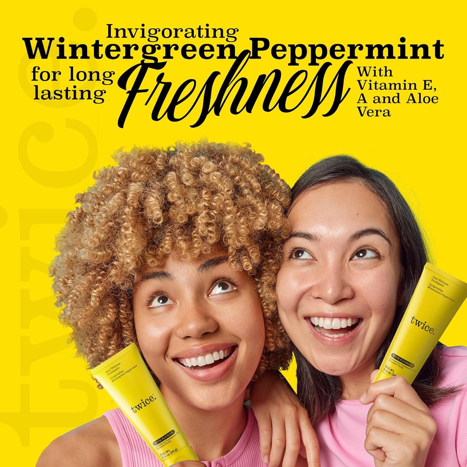 image:imageTwice AntiCavity Fluoride Toothpaste Sensitivity Relief Teeth Whitening amp Fresh Breath Wintergreen Peppermint Natural Toothpaste 34 oz34 Ounce Pack of 3