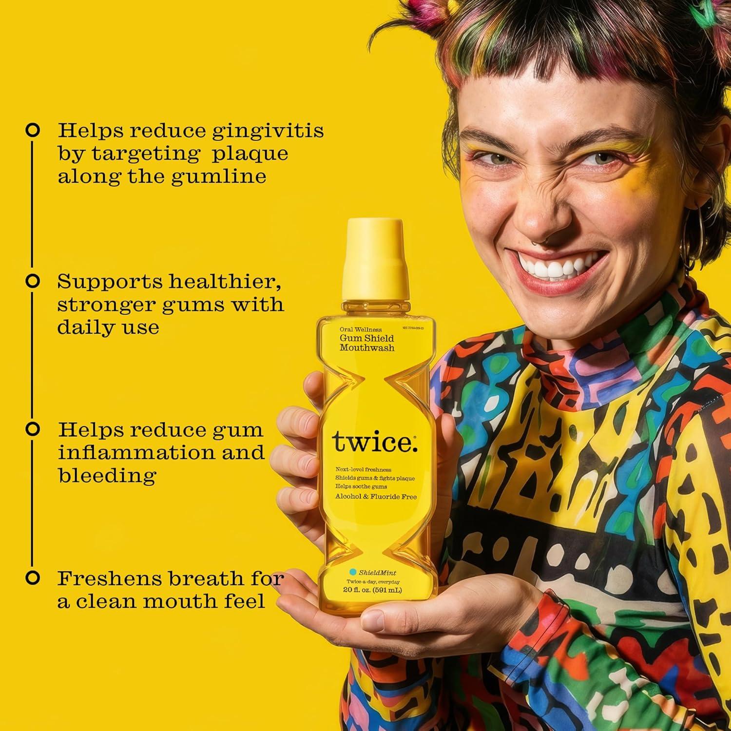 image:imageTwice Gum Shield Antigingivitis Mouthwash with 005 CPC Alcohol amp FluorideFree Oral Rinse to Help Prevent Gingivitis amp Control Plaque Shield Mint 20 Fl Oz20 Fl Oz Pack of 1