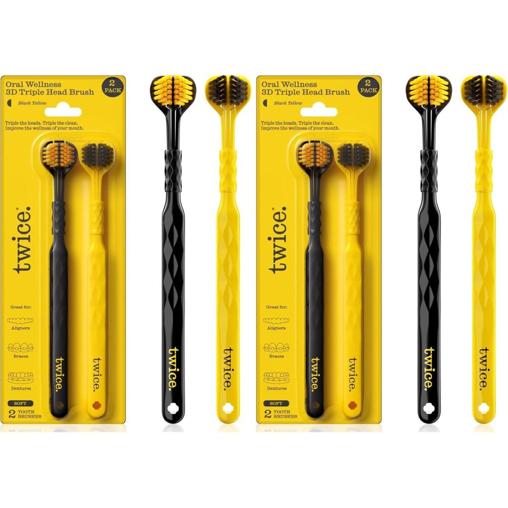 image:imageTWICE 3D TripleHead Toothbrush Soft Bristles for Sensitive Gums with Advanced 3Sided Design to Effectively Remove Plaque Also Suitable for Braces Aligners amp Dentures 2 Count1 Count Pack of 4