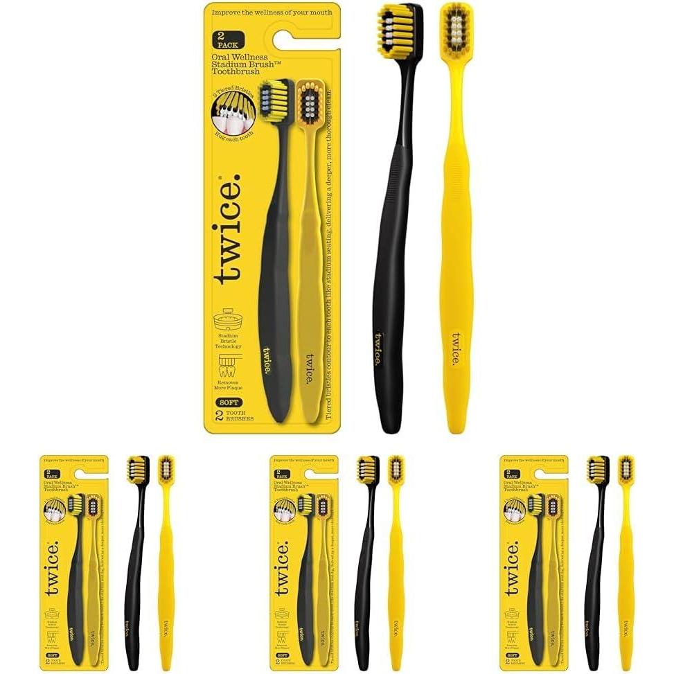 image:imageTWICE Soft Stadium Bristle Toothbrush Innovative 3Tier Soft Bristles That Helps Remove Plaque by Hugging to Teeth amp Gums for a Deep Clean 2 Count2 Count Pack of 4