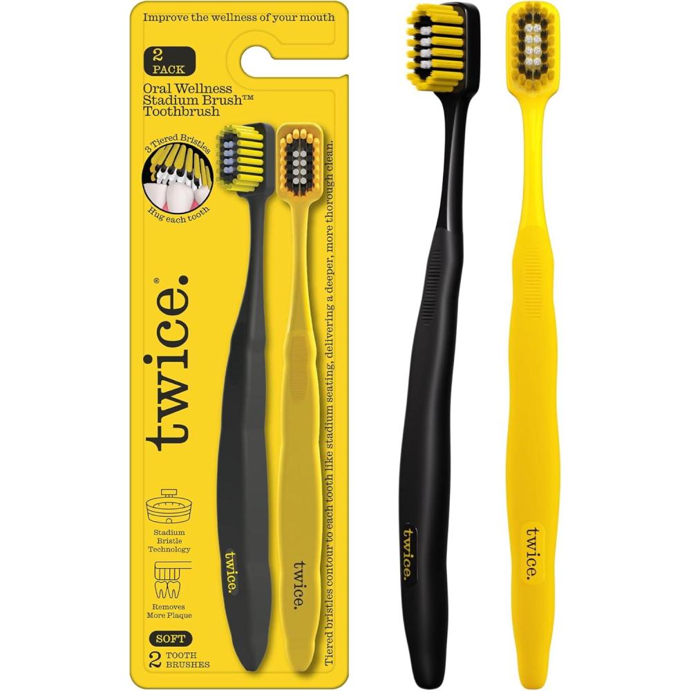 image:imageTWICE Soft Stadium Bristle Toothbrush Innovative 3Tier Soft Bristles That Helps Remove Plaque by Hugging to Teeth amp Gums for a Deep Clean 2 Count2 Count