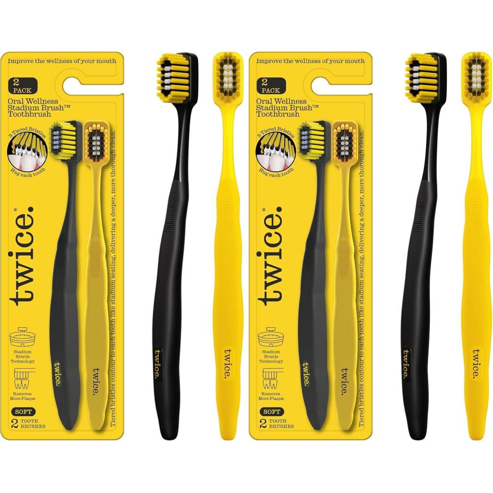 image:imageTWICE Soft Stadium Bristle Toothbrush Innovative 3Tier Soft Bristles That Helps Remove Plaque by Hugging to Teeth amp Gums for a Deep Clean 2 Count2 Count Pack of 2