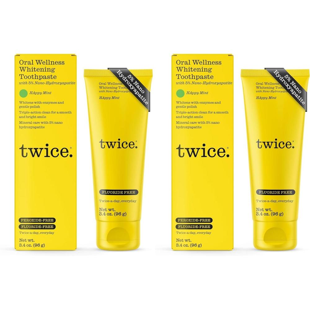 image:imageTwice 5 Nano Hydroxyapatite Whitening Toothpaste  Fluoride amp Peroxide Free Vegan Gentle TripleAction Clean for Everyday Oral Care  Happy Mint  34oz Pack of 334 Fl Oz Pack of 2