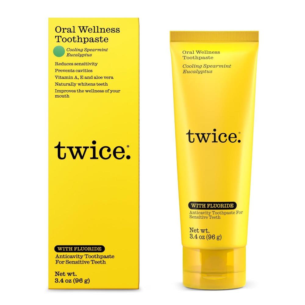 image:imageTwice AntiCavity Fluoride Toothpaste Sensitivity Relief Teeth Whitening amp Fresh Breath Cooling Spearmint Natural Toothpaste 34 oz34 Fl Oz Pack of 1