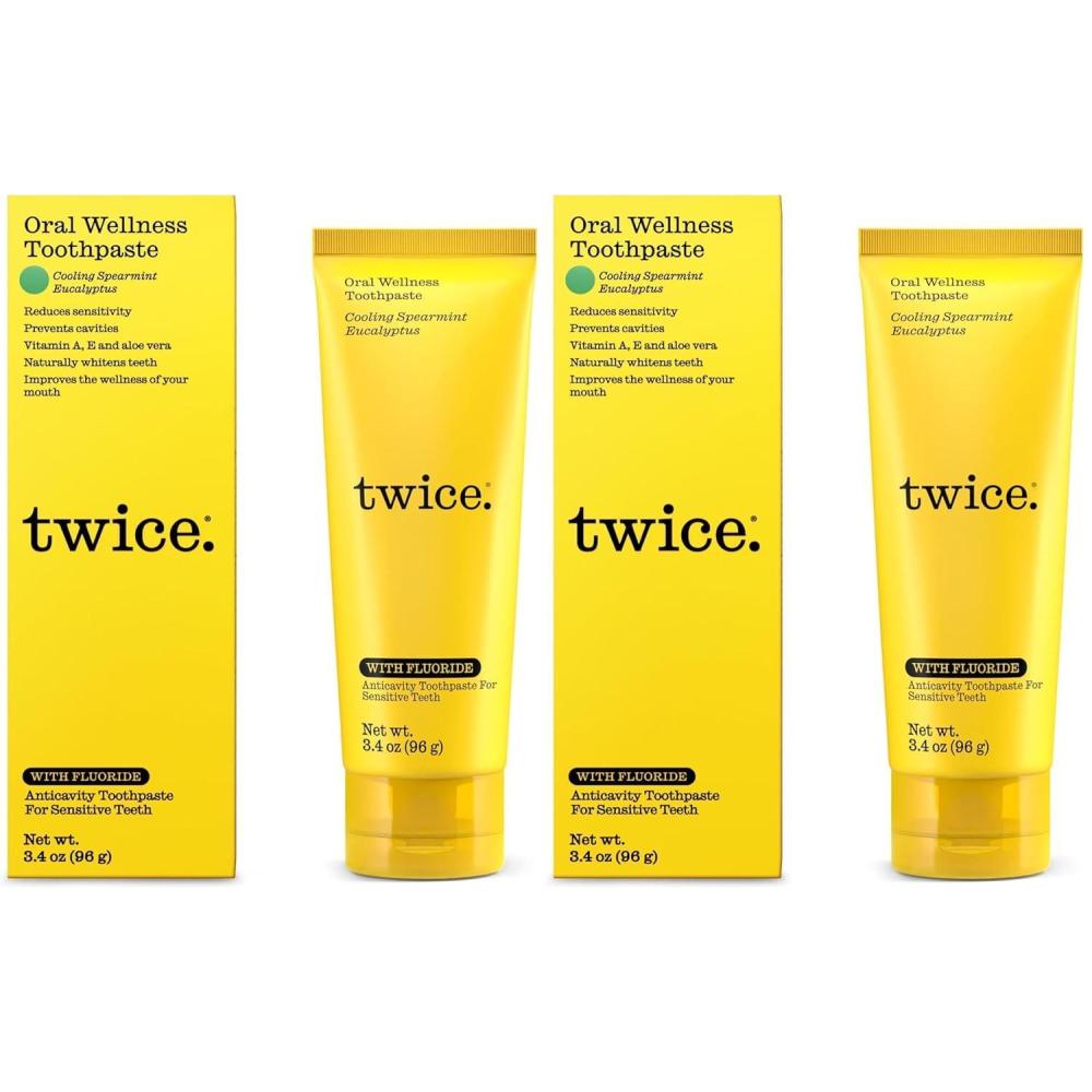 image:imageTwice AntiCavity Fluoride Toothpaste Sensitivity Relief Teeth Whitening amp Fresh Breath Cooling Spearmint Natural Toothpaste 34 oz34 Fl Oz Pack of 2