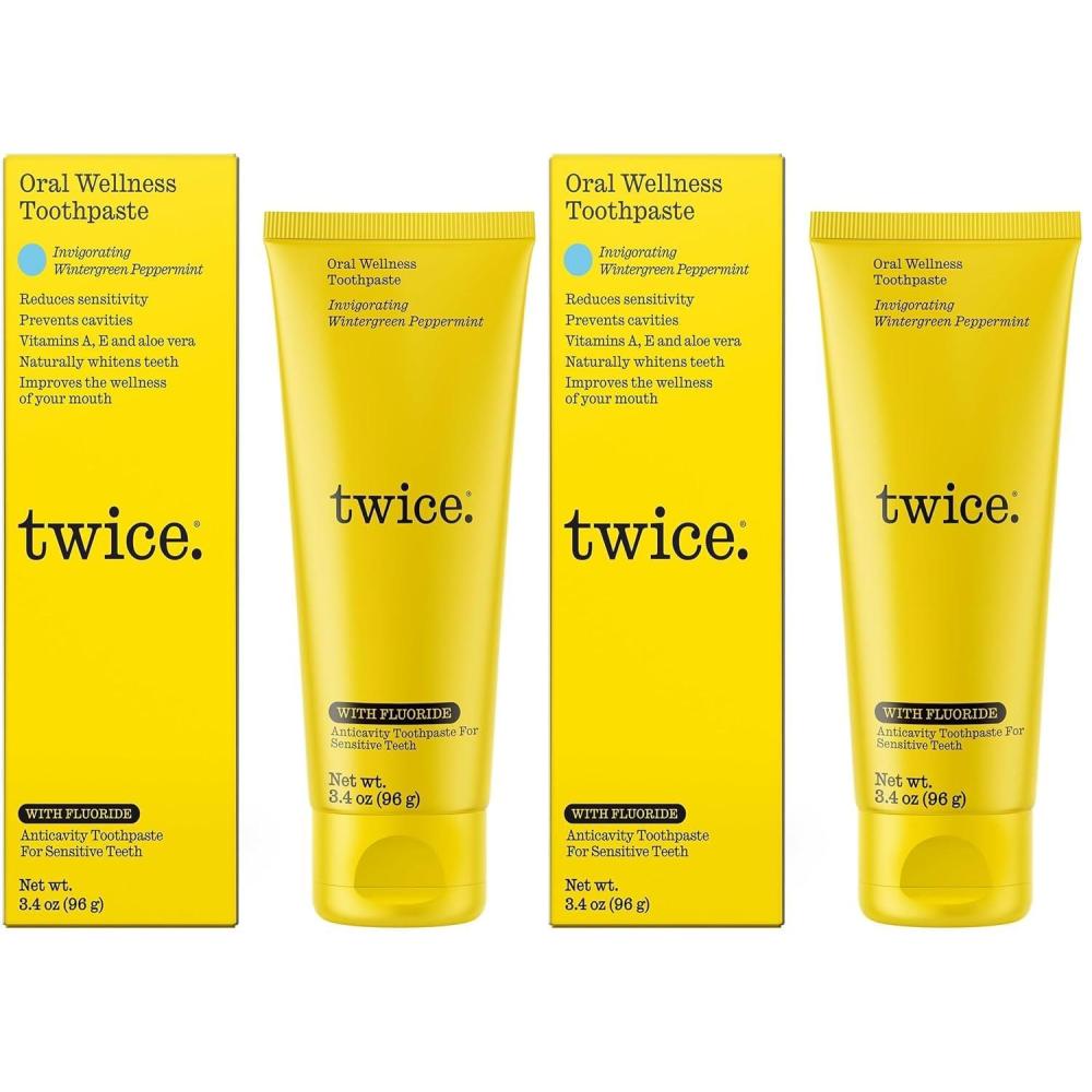image:imageTwice AntiCavity Fluoride Toothpaste Sensitivity Relief Teeth Whitening amp Fresh Breath Wintergreen Peppermint Natural Toothpaste 34 oz34 Fl Oz Pack of 2