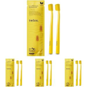 TWICE Oral Wellness Yellow Toothbrush – Extra Soft Bristles, Eco-Friendly Plant-Based Handle, Gentle Cleaning for Sensitive Teeth & Gums, 2 Count(2 Count (Pack of 4))
