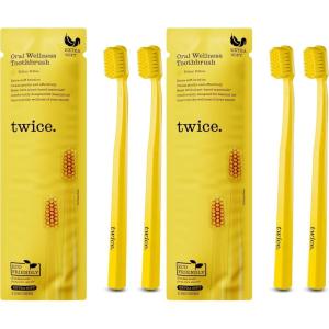 TWICE Oral Wellness Yellow Toothbrush – Extra Soft Bristles, Eco-Friendly Plant-Based Handle, Gentle Cleaning for Sensitive Teeth & Gums, 2 Count(2 Count (Pack of 2))