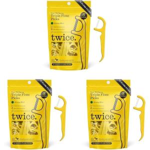 Twice 3-Strand Floss Picks – Dual Action Flosser & Toothpick, Wax-Coated Floss & Eco-Friendly Cornstarch Handles, Vegan, Shred Resistant, Strong Mint, 75 Ct(75 Count (Pack of 3))