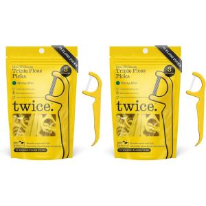 Twice 3-Strand Floss Picks – Dual Action Flosser & Toothpick, Wax-Coated Floss & Eco-Friendly Cornstarch Handles, Vegan, Shred Resistant, Strong Mint, 75 Ct(75 Count (Pack of 2))