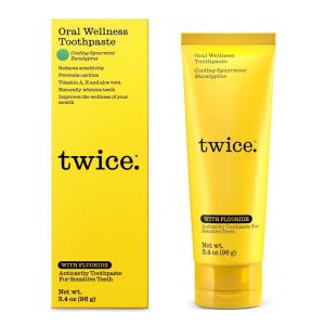 Twice Anti-Cavity Fluoride Toothpaste – Sensitivity Relief, Teeth Whitening & Fresh Breath – Cooling Spearmint Natural Toothpaste – 3.4 oz(3.4 Fl Oz (Pack of 1))