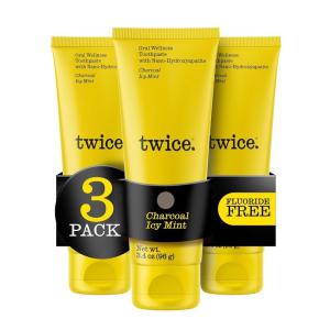 Twice Nano-Hydroxyapatite Toothpaste, Fluoride-Free – Helps Remineralize Teeth, Freshens Breath & Activated Charcoal for Teeth Whitening, ICY Mint – 3.4 oz, Pack of 3(3.4 Fl Oz (Pack of 3))