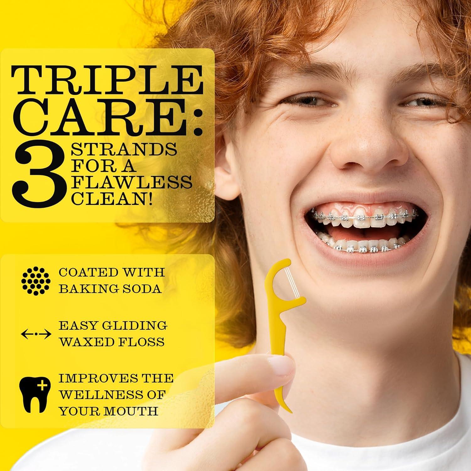 image:imageTwice 3Strand Floss Picks Dual Action Flosser amp Toothpick WaxCoated Floss amp EcoFriendly Cornstarch Handles Vegan Shred Resistant Strong Mint 300 Ct300 Count Pack of 2