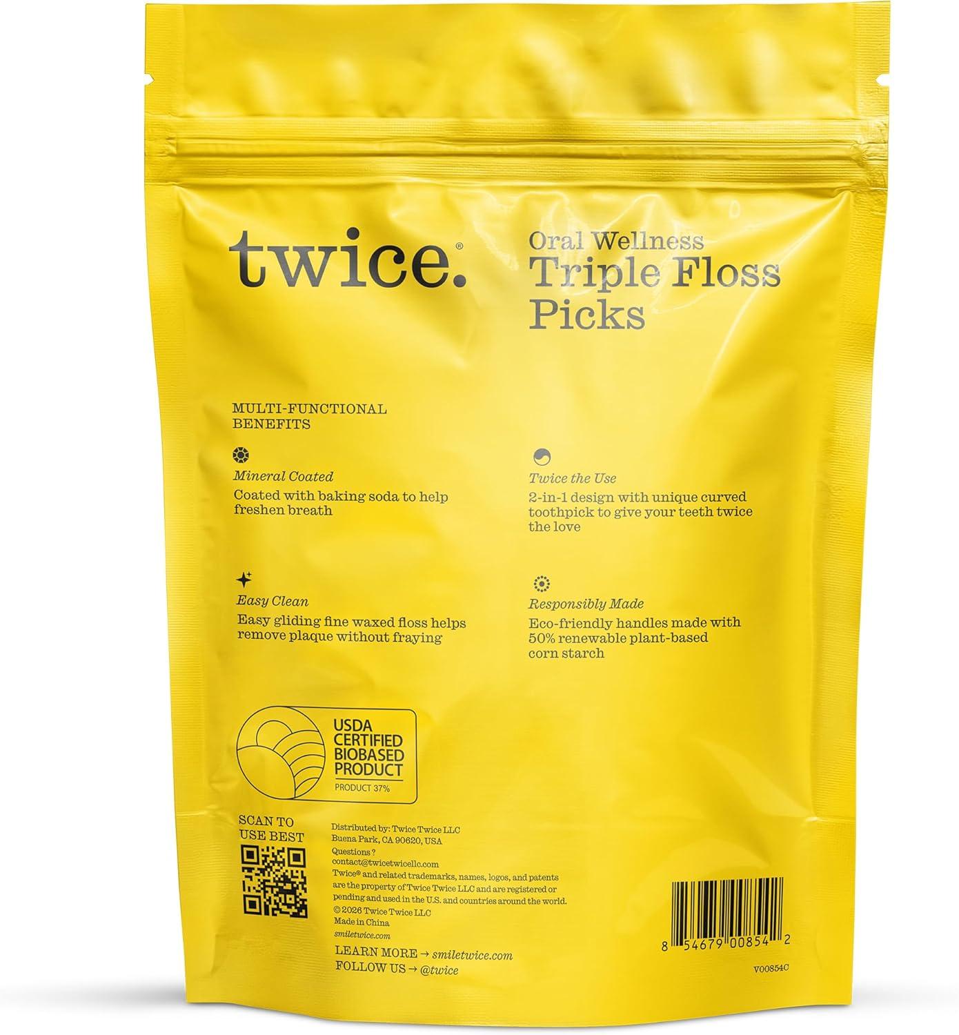 image:imageTwice 3Strand Floss Picks Dual Action Flosser amp Toothpick WaxCoated Floss amp EcoFriendly Cornstarch Handles Vegan Shred Resistant Strong Mint 300 Ct300 Count Pack of 2