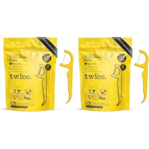 Twice 3-Strand Floss Picks – Dual Action Flosser & Toothpick, Wax-Coated Floss & Eco-Friendly Cornstarch Handles, Vegan, Shred Resistant, Strong Mint, 300 Ct(300 Count (Pack of 2))